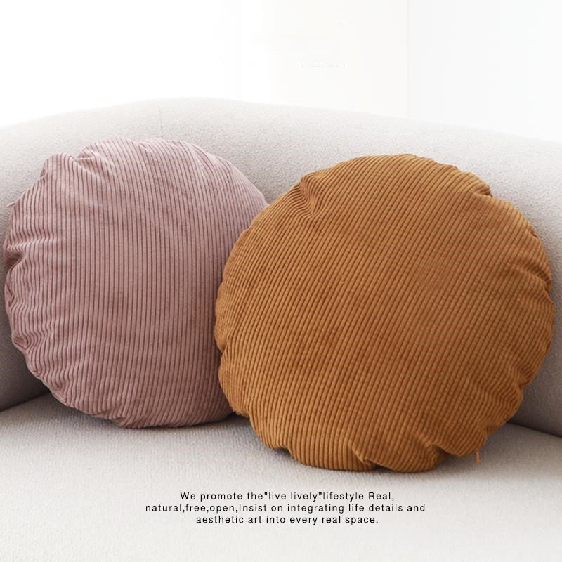 Amazon Ins Pinstripes Corduroy Round Pillow Bedroom Pillow Sofa Cushion Office Back Pillow Case