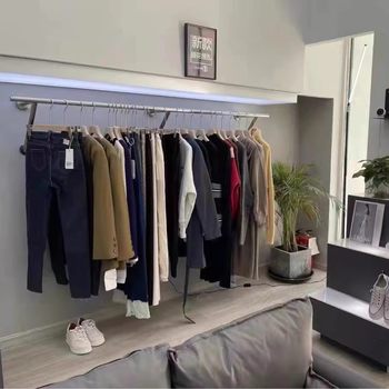 Stainless Steel Wall-Mounted Display Rack Storage-Type Clothes Rack Display Rack Home Decoration Cloakroom Cloakroom Clothes Hanging Rod