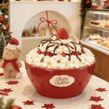 Internet Celebrity Christmas Creative Ceramic Bowl Cake Bowl Holiday Baking Decoration Cute Red Strawberry Bowl Dessert Bowl