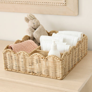 Real Rattan Woven Storage Basket Household Large Capacity Desktop Cosmetic Storage Basket Sundries Snack Kitchen Storage Basket