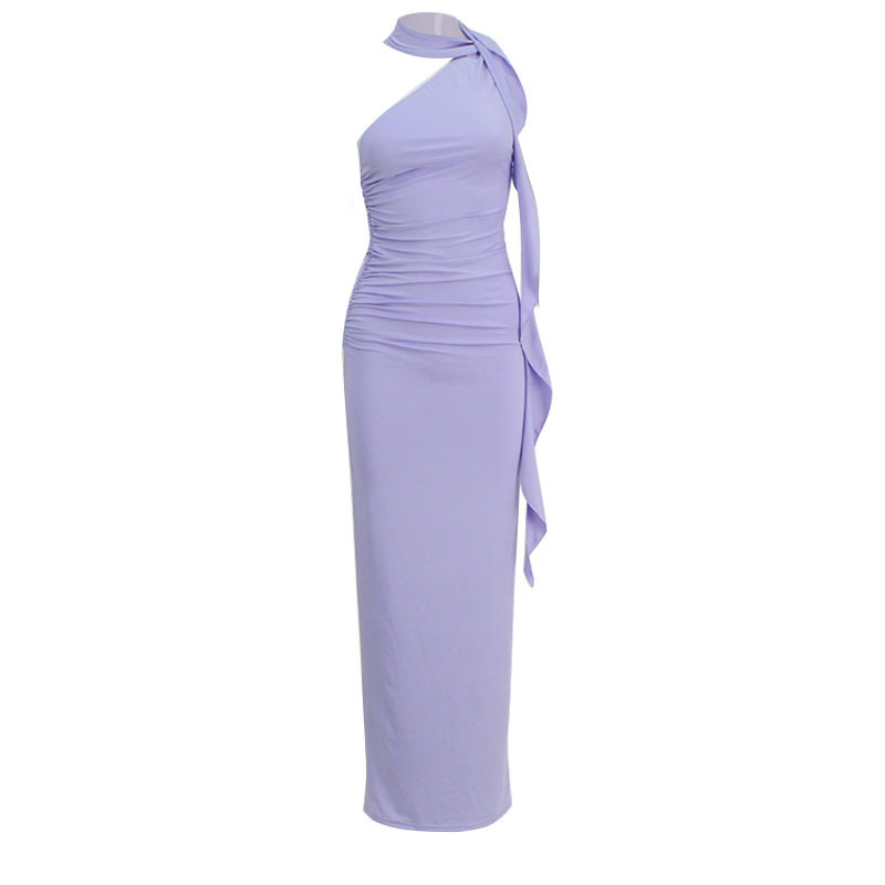 One Shoulder Backless Bodycon Dress Elegant High Waist Flowing Ribbons Chic Style Perfect for Parties and Events