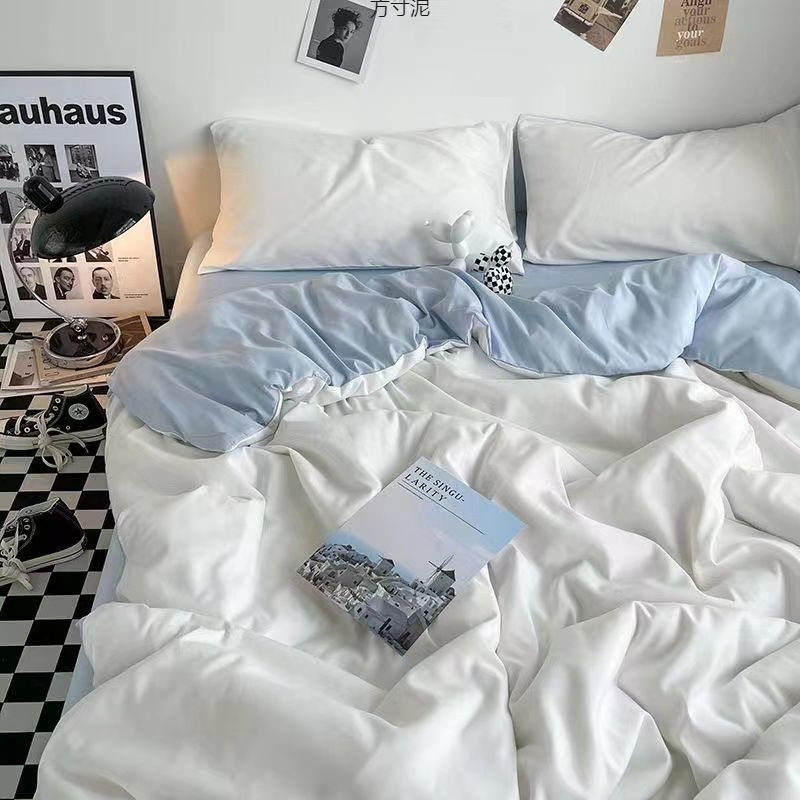 Japanese-Style Simple Color Washed Cotton Four-Piece Bedding Set Student Dormitory Three-Piece Set Foreign Trade Factory Supply Chain