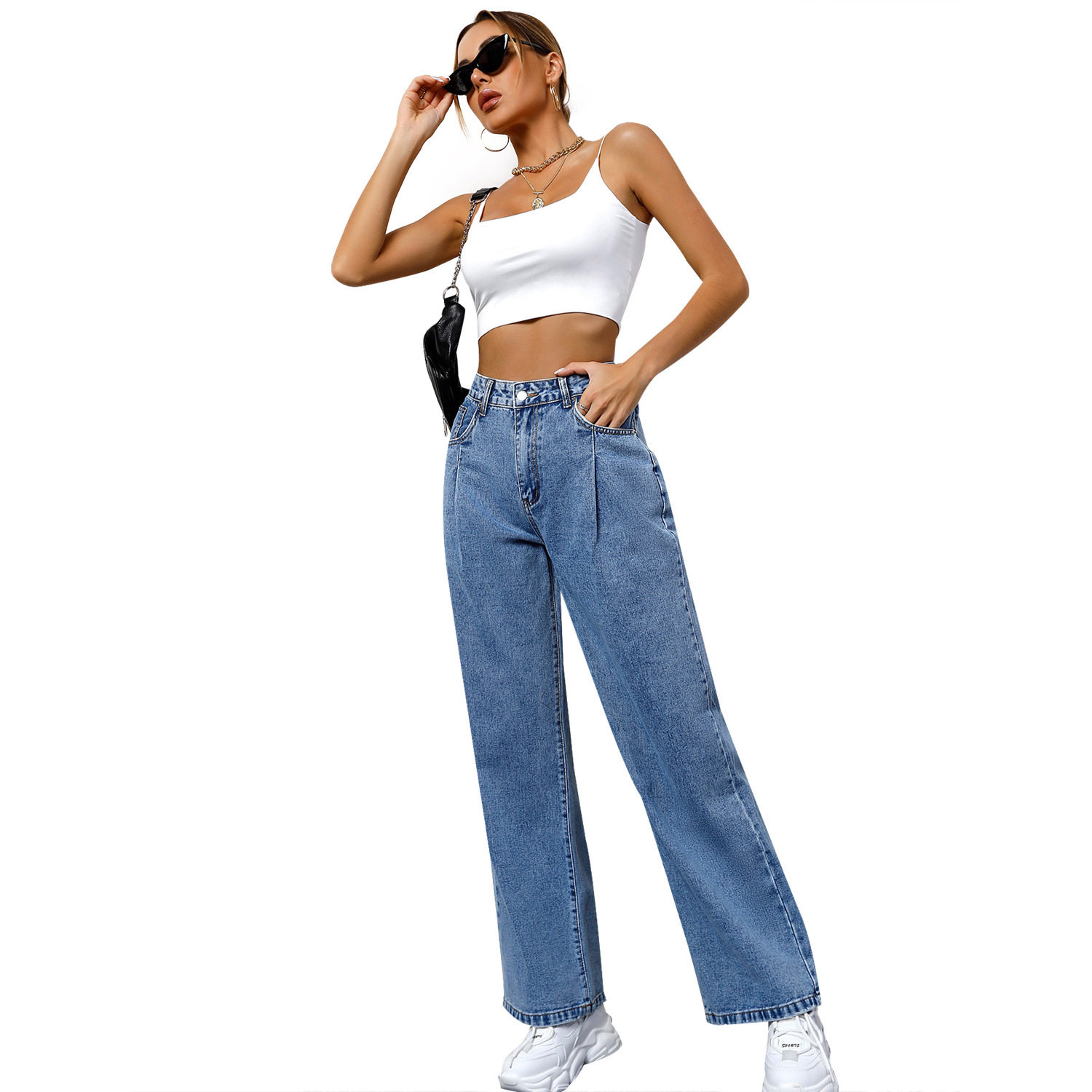 High Waisted Wide Leg Jeans Loose Fit Slimming Design Casual Style Perfect for Everyday Wear Wholesale Available