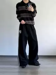 High-Quality Vintage Washed Distressed Casual Sports Embroidered Badge Loose Knit Sweatpants Baggy