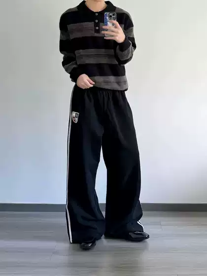 High-Quality Vintage Washed Distressed Casual Sports Embroidered Badge Loose Knit Sweatpants Baggy