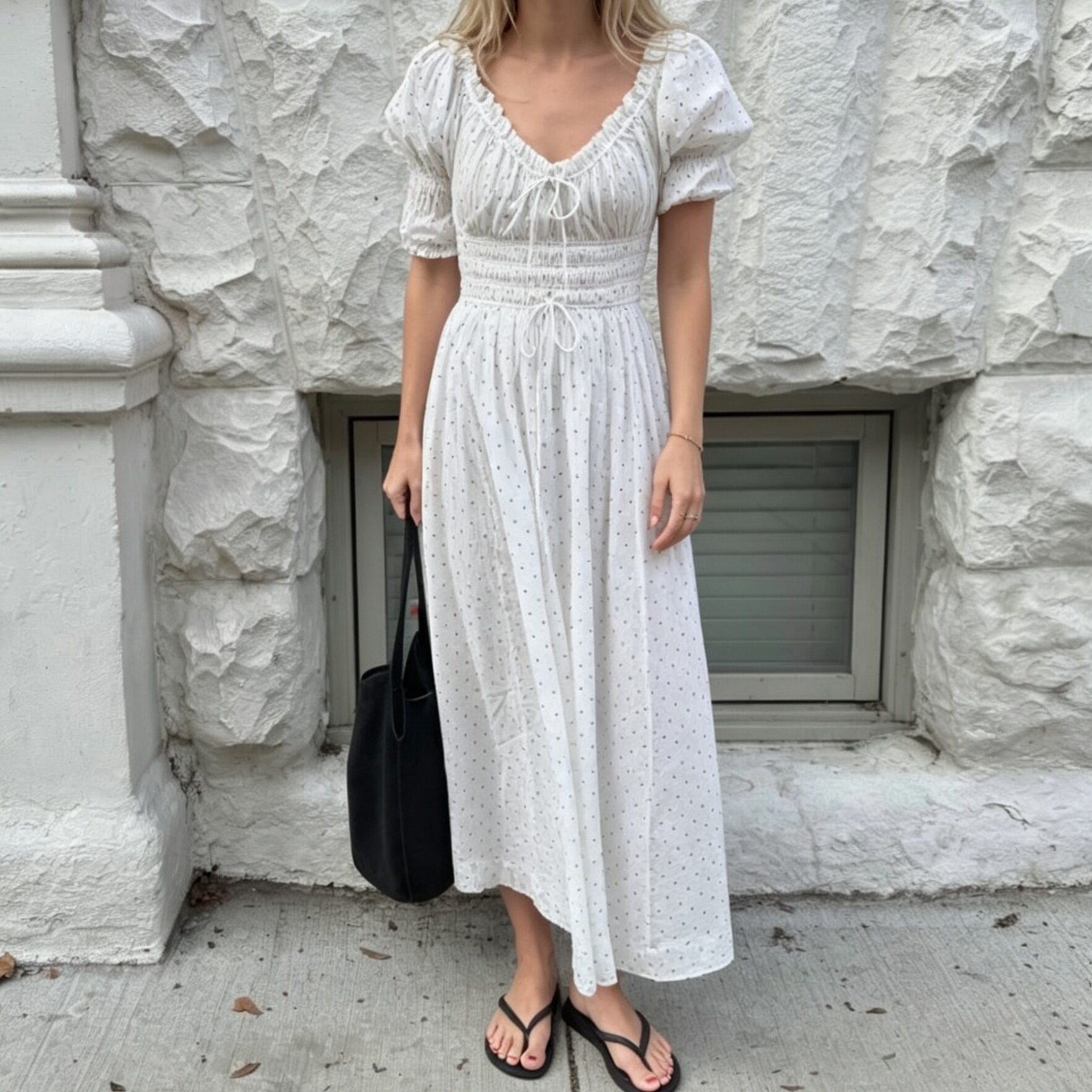 Womens Vintage Polka Dot Long Dress Elegant Fit Puff Sleeves French Style Summer Occasion Wholesale Available