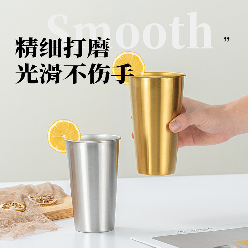 304 Stainless Steel Beer Mug, Anti-Fall Juice and Cold Drink Cup, Outdoor Camping Restaurant Single-Layer Water Cup, Coffee Cup, Gold Color