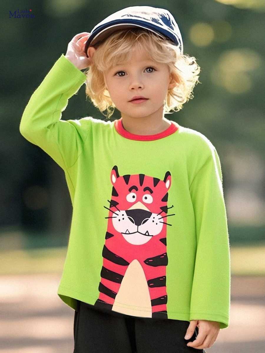 Style Boys' T-Shirt, Autumn Cartoon Baby Top, Long-Sleeve Cotton Tee Wholesale