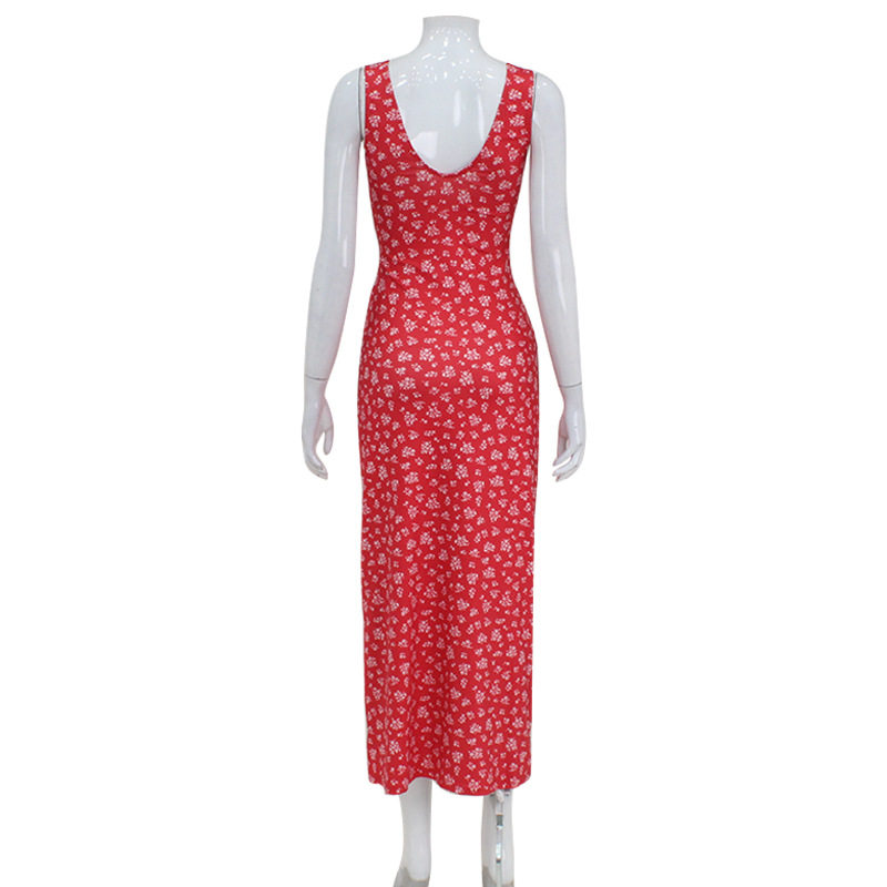 Vintage French Style Sleeveless V Neck Floral Summer Dress Sexy Beachwear for Women Lightweight and Comfortable