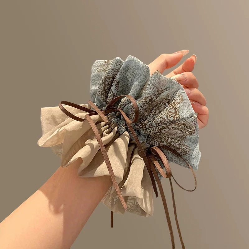 2025 New High-End Retro Floral Ribbon Scrunchie Large Bun Hair Tie Hair Rope