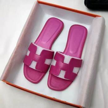 Foreign Trade Spot 2025 Spring and Summer New H Slippers Fashionable Outer Wear Flats Sandals Seaside Vacation One-Line Sandals for Women