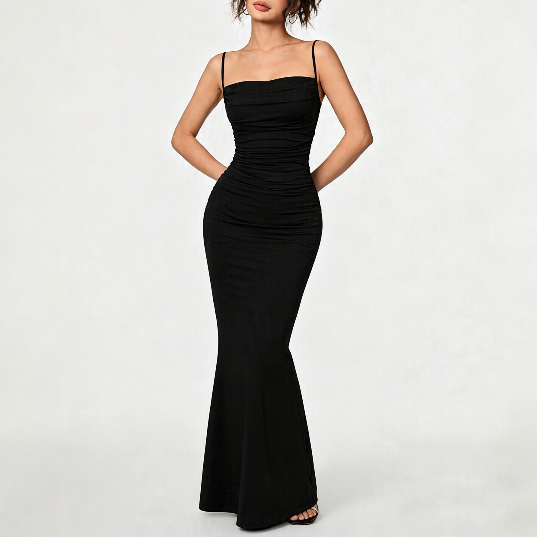 Square Neck Ruffled Bodycon Maxi Dress for Women Slim Fit Flattering Elegant Style Perfect for Parties and Events