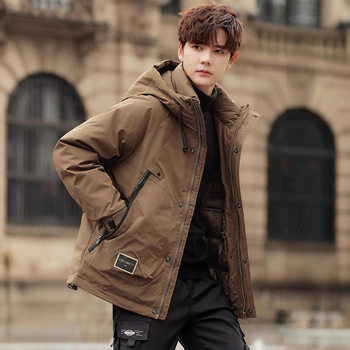 2025 New Winter Thickened Men's Slim Short Hooded Trendy Parka Workwear down Jacket Coat