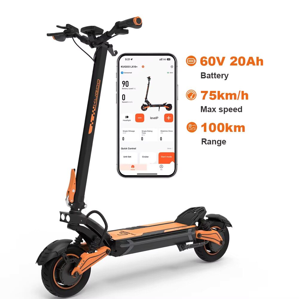 Электрический скутер KUGOO LX10 + дальнобойный на 100 км, мощность 1400 Вт, скорость 75 км/ч Изображение 1