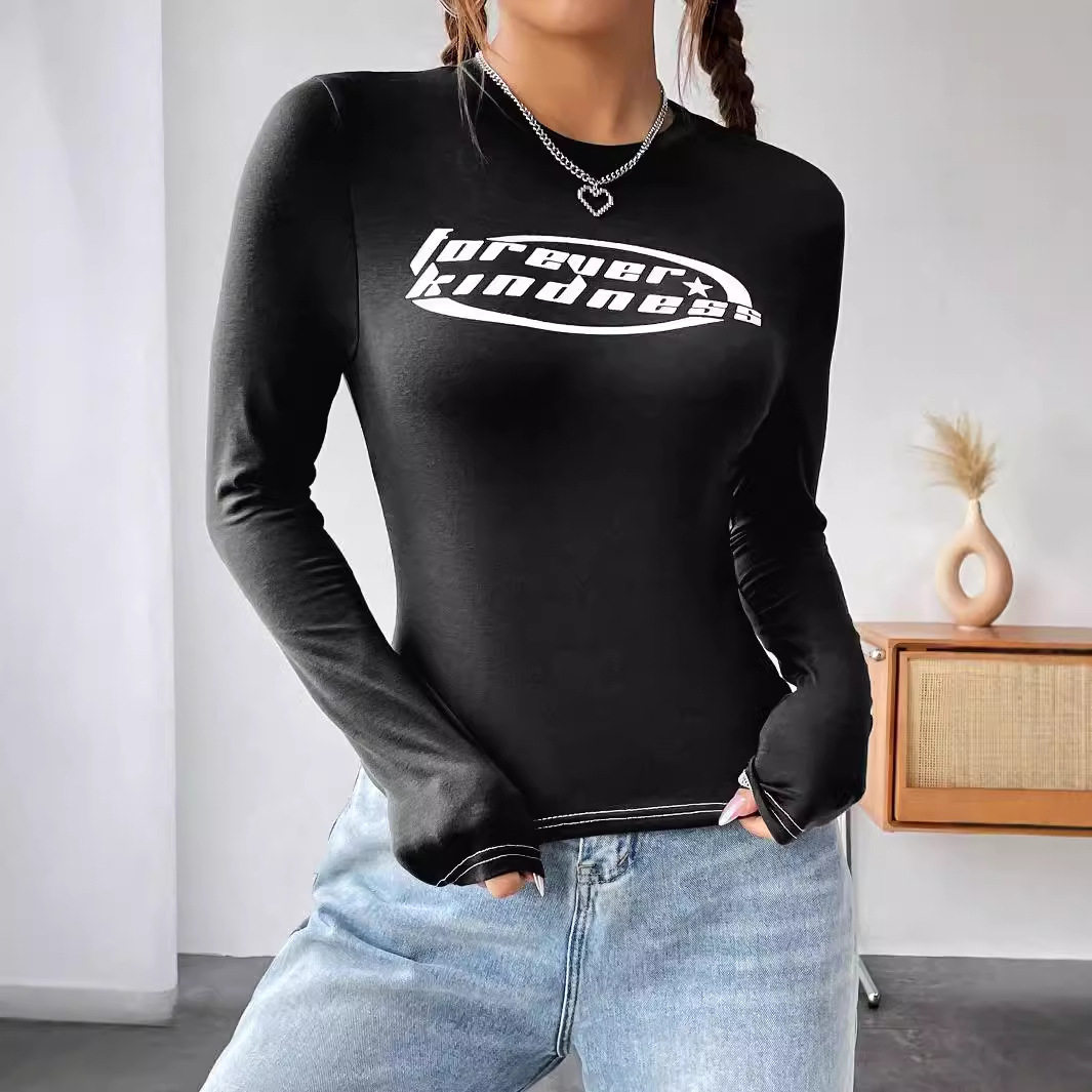 Fashionable Womens Long Sleeve T Shirt Round Neck Printed Casual Style Perfect for Everyday Wear Wholesale