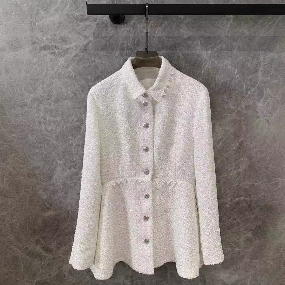 Высококачественный белый твидовый пиджак small fragrance suit, приталенный женский пиджак средней длины, женская французская элегантность