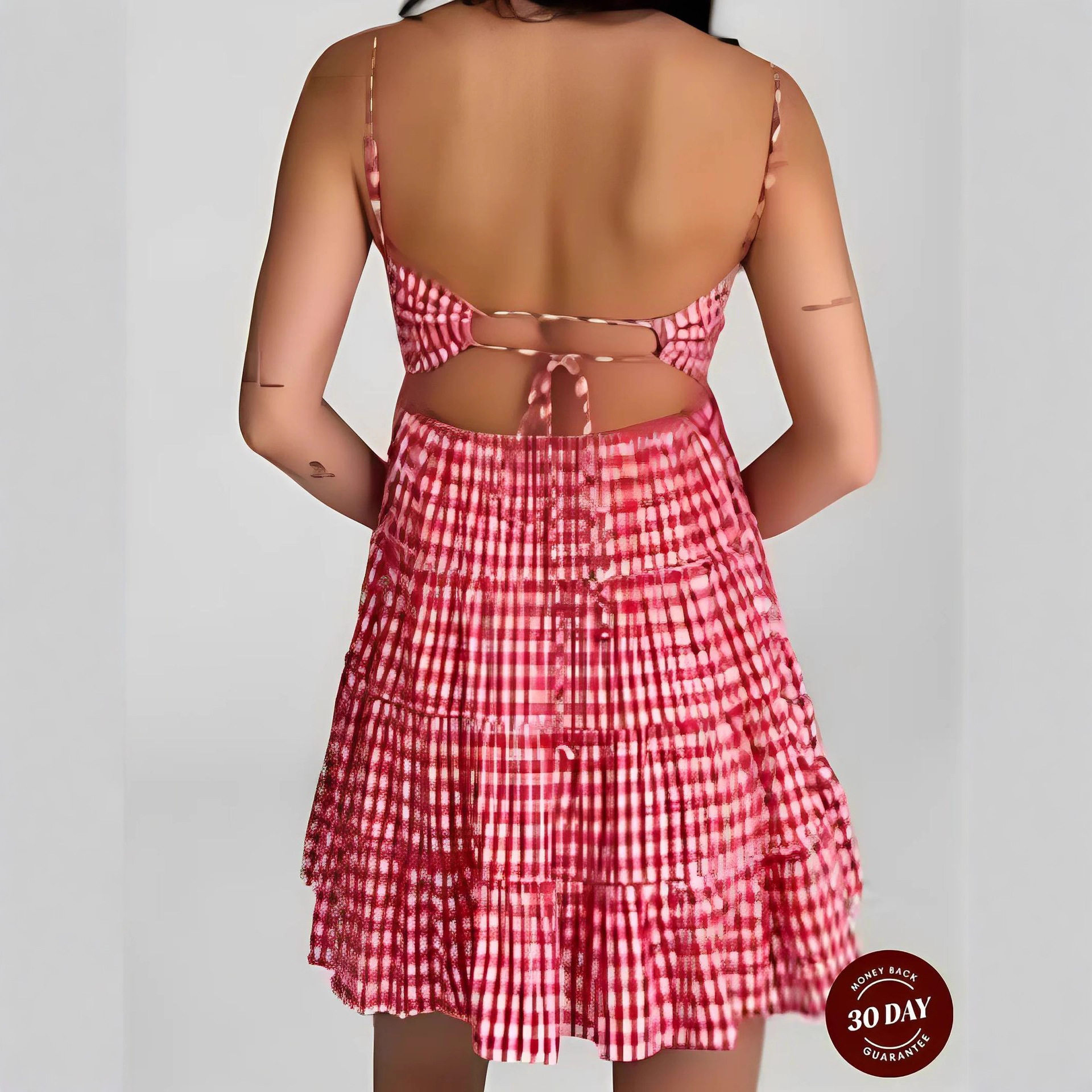 Summer Womens Sleeveless Tie Back Dress Floral Checkered Print Stylish Design Perfect for Casual Outings Wholesale