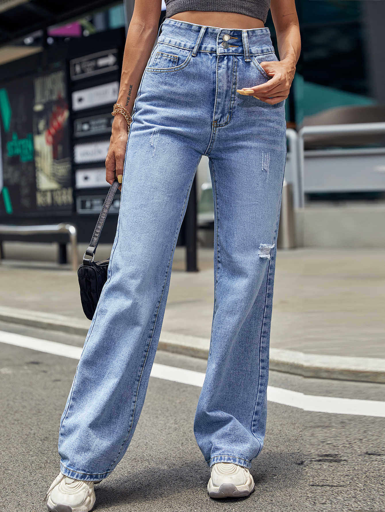 High Waisted Straight Leg Loose Denim Jeans Trendy Womens Fashion Casual Wear for Spring and Summer Wholesale Available