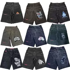 Cross-border Explosions European and American Hip-hop Trendy Brand Denim Shorts Men's Summer American Fashion Trendy Cool Printed Denim Pants