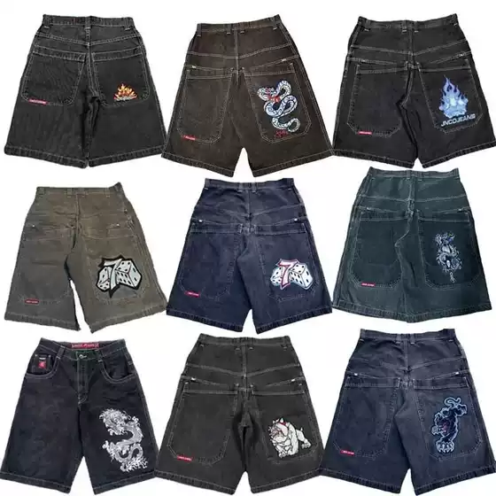 Cross-border Explosions European and American Hip-hop Trendy Brand Denim Shorts Men's Summer American Fashion Trendy Cool Printed Denim Pants