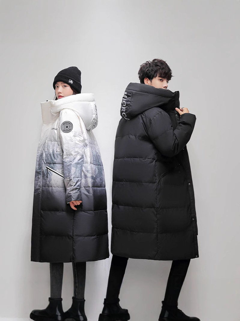 Cross-Border Trade Long Coats for Men and Women, Couple's Over-The-Knee Thickened Gradient Warm Jackets, Dropshipping Korean Style down Jackets