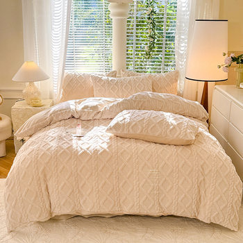 Winter Taffeta Four-Piece Set Thickeneded Warm Milk Velvet Coral Velvet Quilt Cover Female Student Dormitory Bed Three-Piece Set