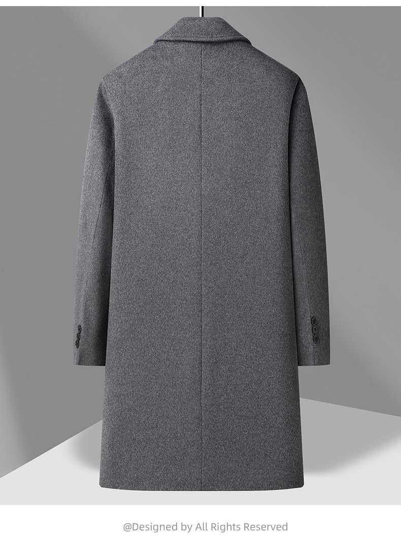 Áo khoác len cashmere nam dáng dài cổ lật phong cách công sở — Màu đen, Xanh Navy, Màu xám