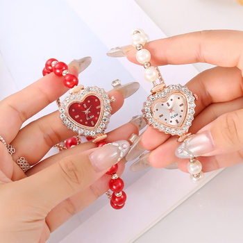 New Fashionable and Elegant Compact Rhinestone Women's Watch with Heart-Shaped Diamond College Style Small Dial Pearl Bracelet Watch