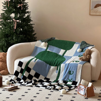 2025 New Type a Accessible Luxury Classy Hair Ball Style Half Velvet Knitted Blanket Multi-Purpose Leisure Blanket Ins
