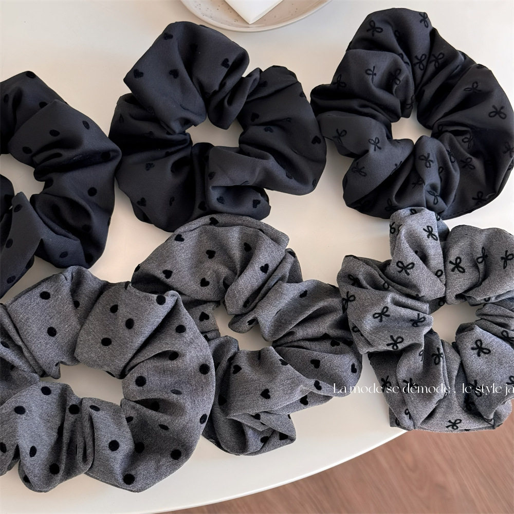 Korean New Arrival Polo Dot Bow Love Hair Rope Retro Large Intestine Hair Loop Hair Rope Ball Head Rubber Tendon Hair Accessories Headwear