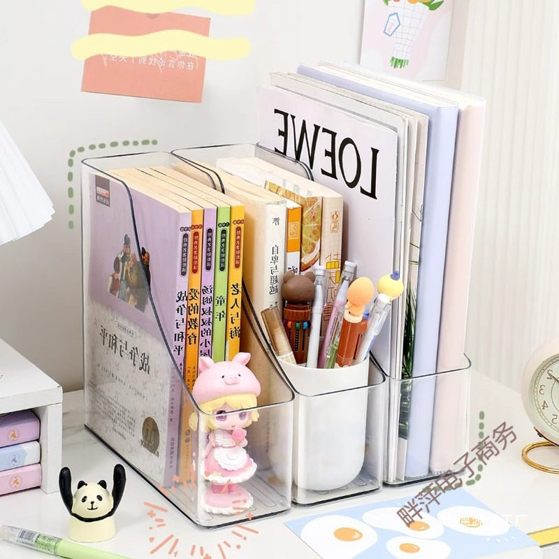 Transparent Desktop Bookshelf Desk Acrylic File Storage Box Bookshelf Office Student Book Organization Set
