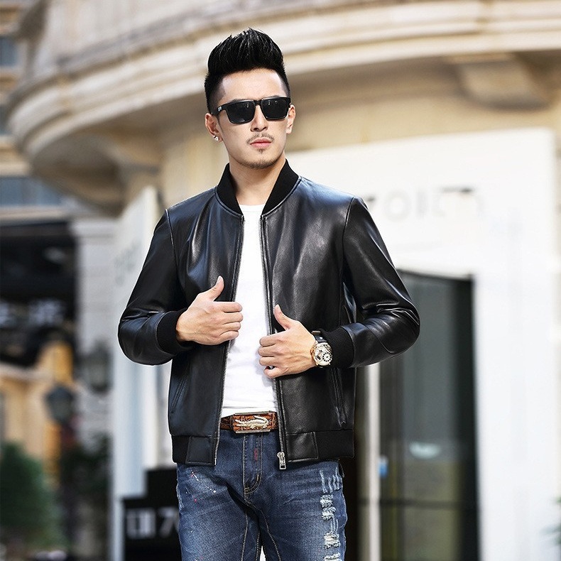 Áo Da Nam Chất Liệu Da Bò Dáng Ôm Hàng Mùa Xuân Thu Đông Phong Cách Hàn Quốc
