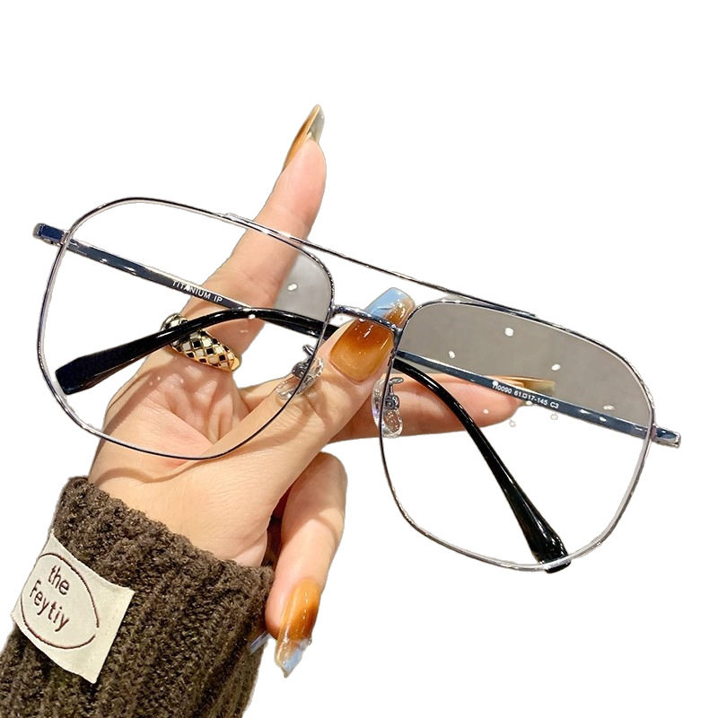 Ultra-Light and High-End Large-Frame Glasses for Men and Women Without Makeup, Double-Beam Polygonal Elegant Eyeglass Frames for Myopia, Adjustable Prescription