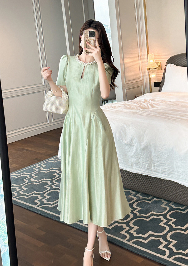 Đầm maxi nữ tay ngắn cổ tròn thắt eo dáng suông — [Đen], [Xanh bạc hà], [Tím] chi tiết 9