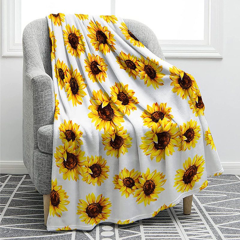 Sunflower Cover Blanket Amazon Hot Selling Blanket Flannel Lamb Fleece Printed Bed Sofa Blanket Ladies Gift Wholesale