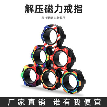 Cross-border Amazon new rainbow puzzle decompression rotating ring pointed top wholesale decompression toy magnetic bracelet