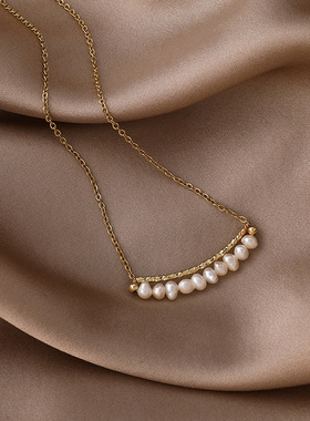 中国风淡水珍珠项链轻奢小众微笑设计时尚锁骨链网红个性颈链女