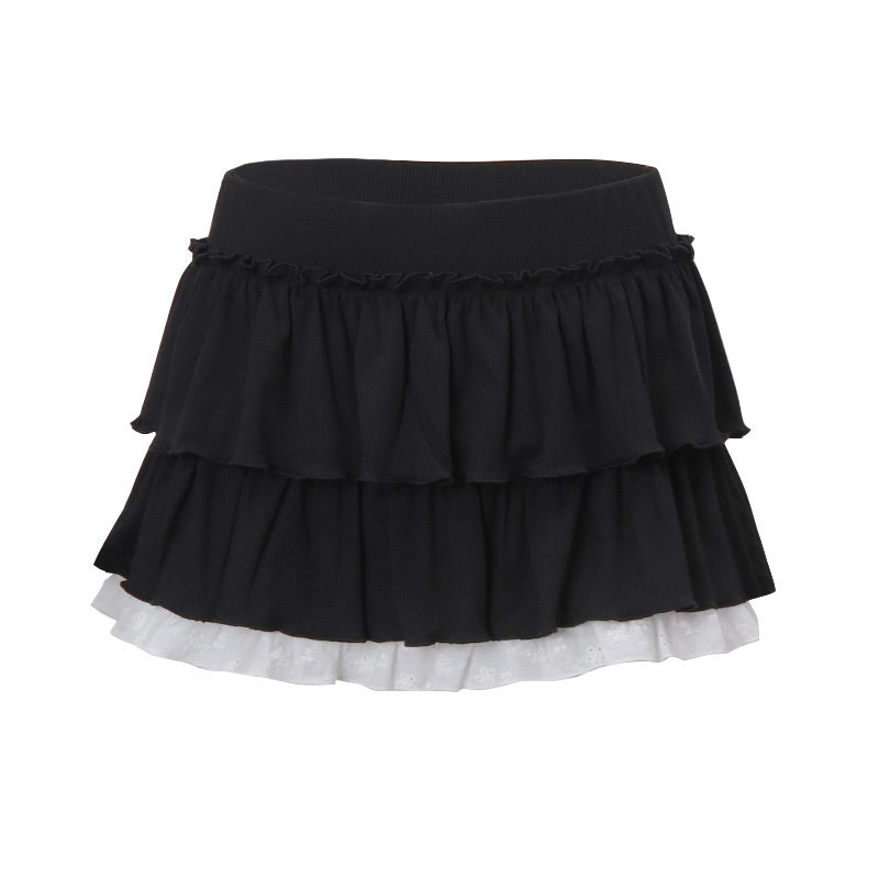 Pleated Ruffle Lace Color Block Midi Skirt Sweet and Spicy Style Spring Summer Collection Wholesale Available