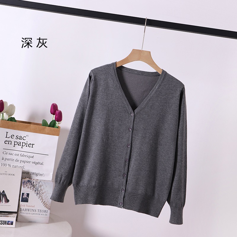 春秋新款气质针织开衫春夏宽松大码女装纯色丝光棉空调衫外套上衣