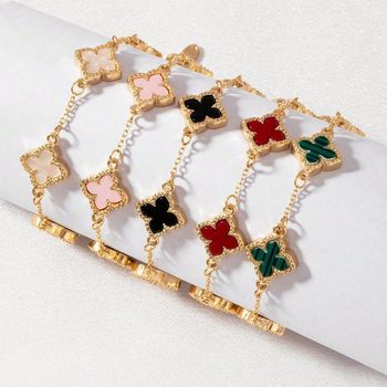 Cross-Border Popular Four-Leaf Clover Bracelet Colorful Light Luxury Exquisite New Year Fashion High-End Bracelet for Women Retro Versatile Trendy