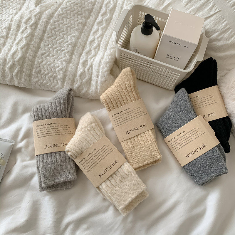 Wool socks for women autumn and winter mid-tube plus velvet...
