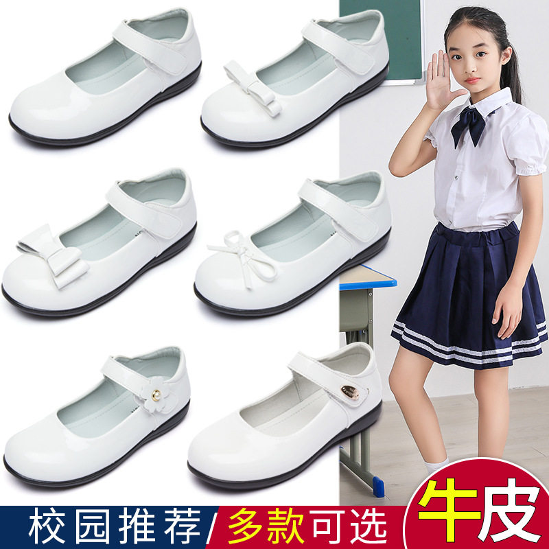 Girls White Shoes Children's Leather Shoes Black Single-layer Shoes White Princess Shoes Large Children's Baby Soft Sole