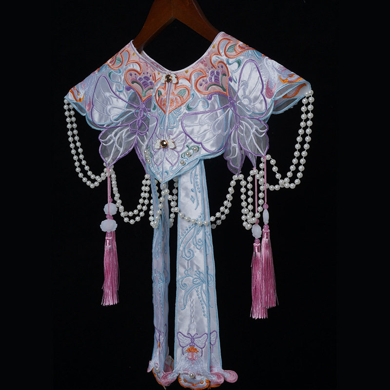 New Hanfu Horse Face Dress Cloud Shoulder Student Graduation Bachelor's Dress Shawl Fake Collar Decorative Cheongsam Dress Cloud Shoulder Blue