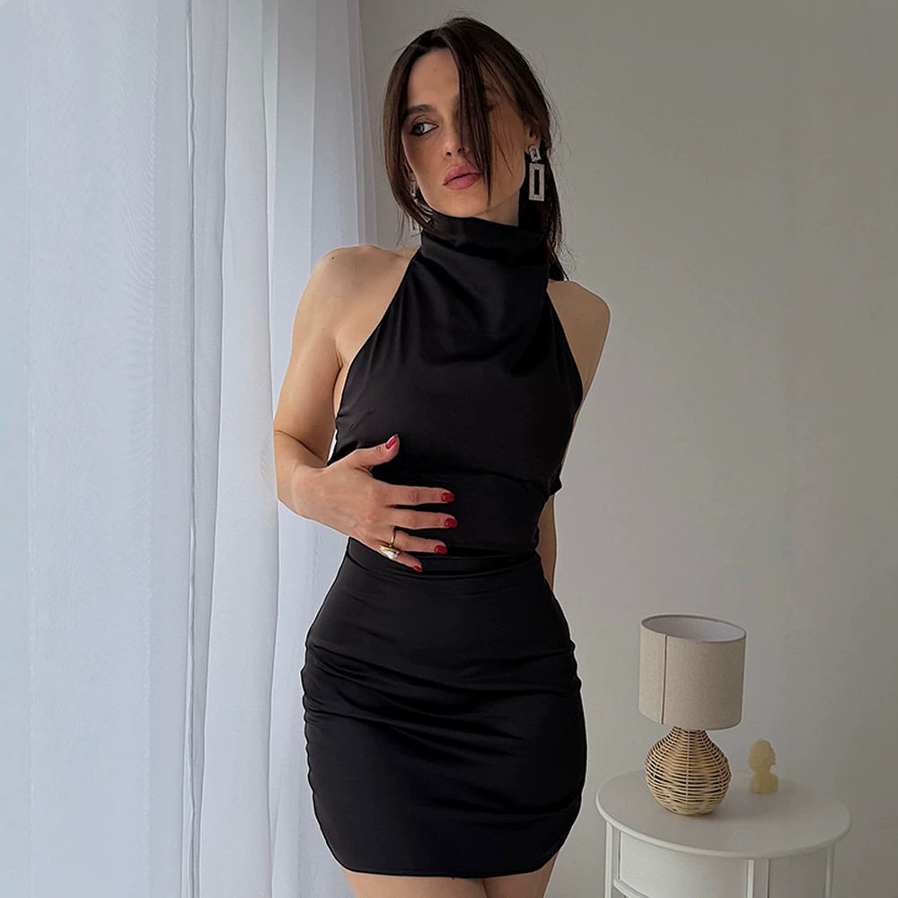 Sleeveless Backless Dress Solid Color A Line Silhouette Waist Defining Fit Evening Wear Party Dress Wholesale
