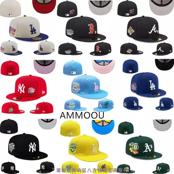 New Era Baseball Cap with Flat Brim, Fully Enclosed, Ny Embroidery, Large Head Circumference, La American Hip-Hop Flat Brim Cap, Export