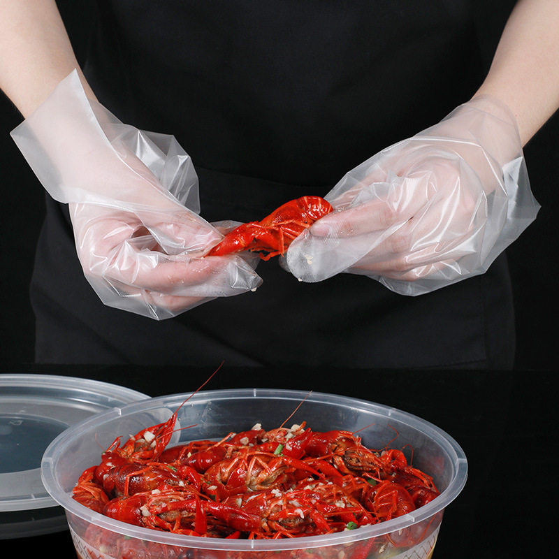 Disposable Gloves Wholesale Thickened Transparent pe Gloves Independent Packaging Barber Shop Kitchen Takeaway Edible Gloves