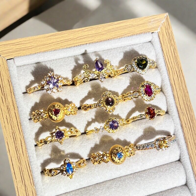 Live Blind Box Series Color Treasure Gestars Opening Ring Wave Micro-inlaid Zircon Light Luxury Advanced Sense Ring