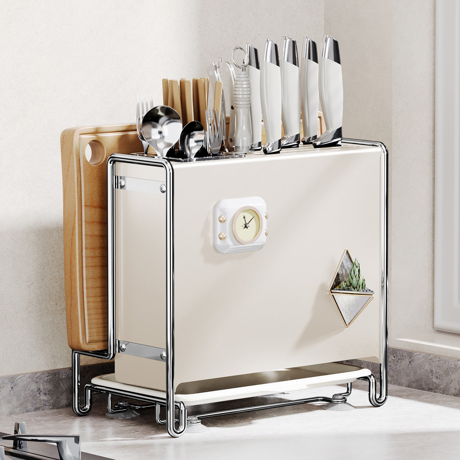 Kitchen Knife Rack Storage Rack Countertop Multi-Functional Chopstick Cage Kitchen Knife Cutting Board Integrated Knife Storage Box