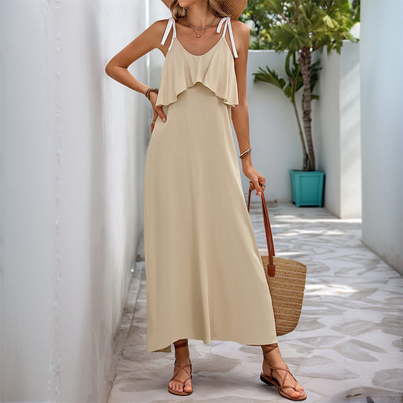 Casual Ruffle Hem Cami Dress Solid Color Beach Vacation Style Perfect for Summer Getaways Wholesale Available