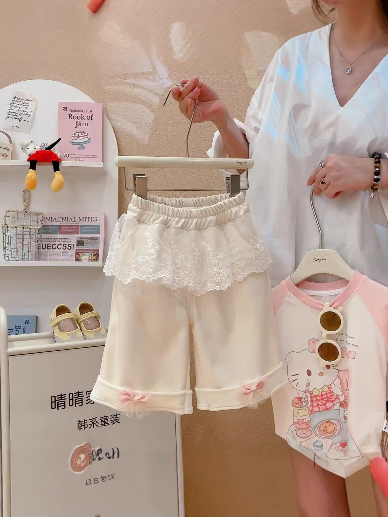 Children's Autumn & Winter Korean Style Wide-Leg Pants, Lace Casual Fake Skirt Hem Fleece-Lined Thickened Sweet Outerwear Trousers with Bow